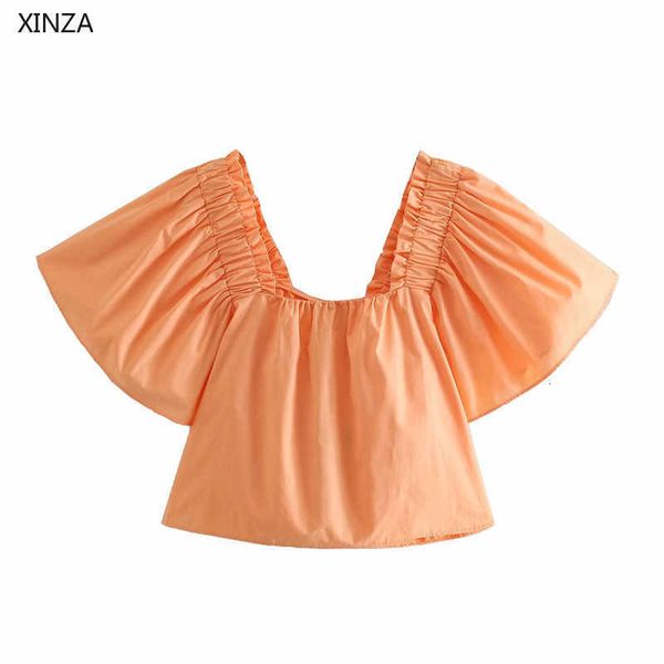 women's knits & tees women full short sleeve poplin summer cropped blouse ruching elastic shoulders female chic off shir, White
women's knits & tees women full short sleeve poplin summer cropped blouse ruching elastic shoulders female chic off shir, White