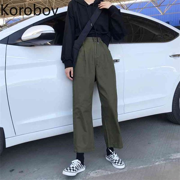 korobov vintage solid high waist bf style women trousers korean high waist wide leg pants pockets harajuku streetwear joggers 210430, Black;white
korobov vintage solid high waist bf style women trousers korean high waist wide leg pants pockets harajuku streetwear joggers 210430, Black;white