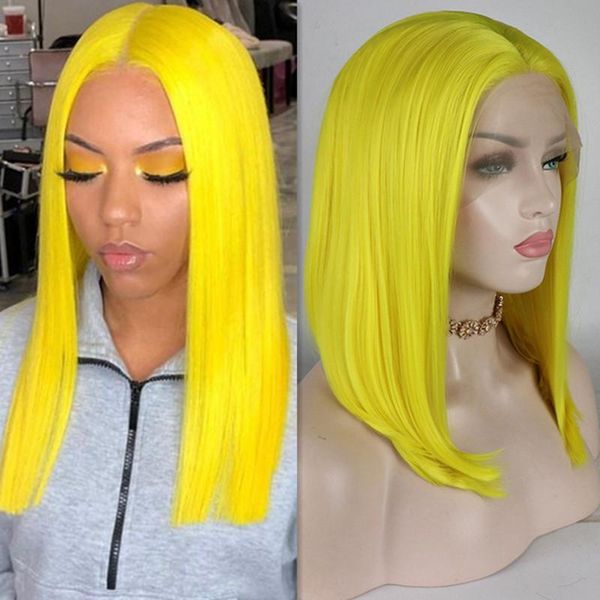 bright yellow lace front wigs synthetic hair short bob for black women colorful middle part straight heat resistant wig
bright yellow lace front wigs synthetic hair short bob for black women colorful middle part straight heat resistant wig