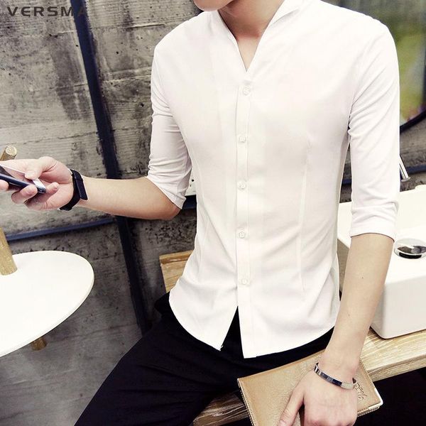 men's casual shirts versma korean summer half sleeve social white shirt men v neck slim fit mens dress drop blouse, White;black
men's casual shirts versma korean summer half sleeve social white shirt men v neck slim fit mens dress drop blouse, White;black