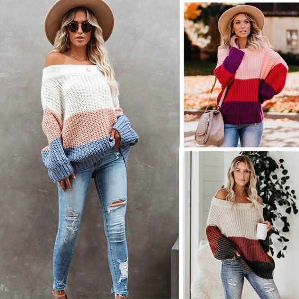 women's sweaters 2021 autumn winter women crew neck stripe knitwear pullover inter-color loose sweet temperament versatile sweater for, White;black
women's sweaters 2021 autumn winter women crew neck stripe knitwear pullover inter-color loose sweet temperament versatile sweater for, White;black