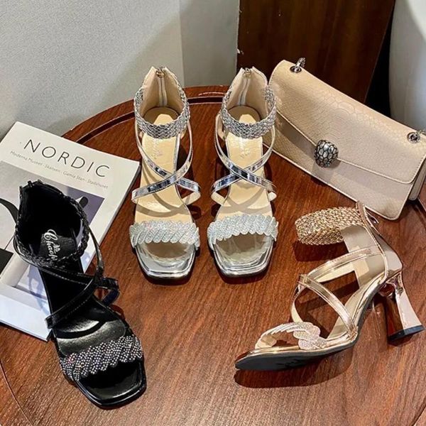 dress shoes thick heel high-heeled sandals women's 2021 summer korean cross band sequin anti-skid open toe rear zipper fashion, Black
dress shoes thick heel high-heeled sandals women's 2021 summer korean cross band sequin anti-skid open toe rear zipper fashion, Black
