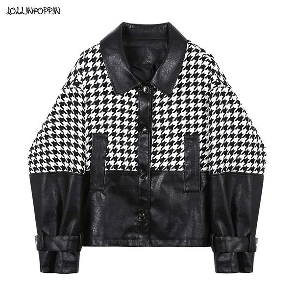 houndstooth pattern patchwork men faux leather jacket turn down collar single breasted 2021 loose fit short-length coat pu men's fur &, Black
houndstooth pattern patchwork men faux leather jacket turn down collar single breasted 2021 loose fit short-length coat pu men's fur &, Black