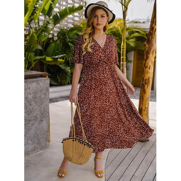 plus size dresses floral dress summer v neck 4xl short sleeve calf skirt women's slim waist chiffon long leisure seaside vacation, Black
plus size dresses floral dress summer v neck 4xl short sleeve calf skirt women's slim waist chiffon long leisure seaside vacation, Black
