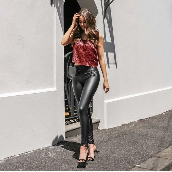 women's pants & capris outer wear high-waist stretch-coated imitation leather pu denim trousers peach hip black autumn and winter model, Black;white
women's pants & capris outer wear high-waist stretch-coated imitation leather pu denim trousers peach hip black autumn and winter model, Black;white