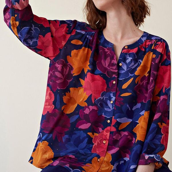 women shirt 2021 retro peony print fashion wild slim women's blouses & shirts, White