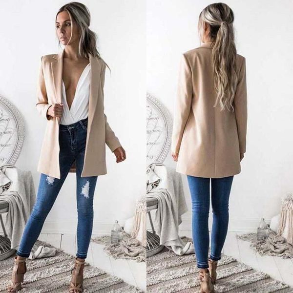 women's suits & blazers fashion autumn women blazer coat business ladies ol long sleeve turn-down collar no button solid outwear, White;black
women's suits & blazers fashion autumn women blazer coat business ladies ol long sleeve turn-down collar no button solid outwear, White;black