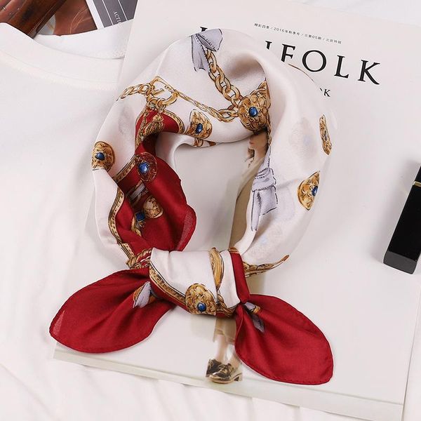 autumn 50 imitation silk scarf fashion classic chain printing tie decoration small square headband scarves, Blue;gray
autumn 50 imitation silk scarf fashion classic chain printing tie decoration small square headband scarves, Blue;gray