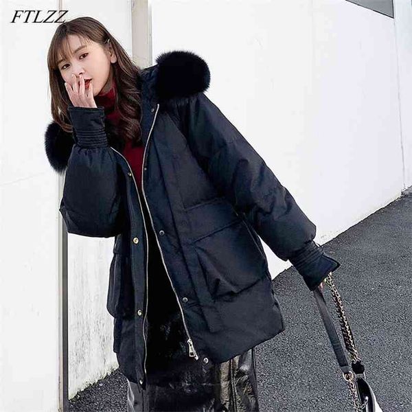 winter women large natural fur collar hooded down parkas 90% white duck coat thick warm loose black snow outwear 210430
winter women large natural fur collar hooded down parkas 90% white duck coat thick warm loose black snow outwear 210430