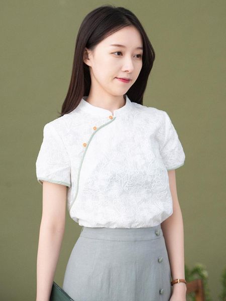 women's blouses & shirts cynthia 2021 women cotton blouse female vintage chinese-style mandarin collar short-sleeve embroidery, White
women's blouses & shirts cynthia 2021 women cotton blouse female vintage chinese-style mandarin collar short-sleeve embroidery, White