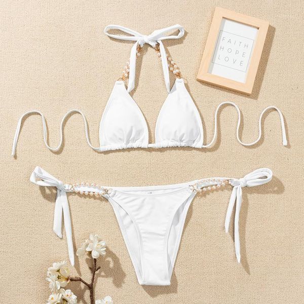 women's swimwear bikini women swimsuit solid set push up low waist bathing suits beach chain 2021 swimming suit for mujer, White;black
women's swimwear bikini women swimsuit solid set push up low waist bathing suits beach chain 2021 swimming suit for mujer, White;black