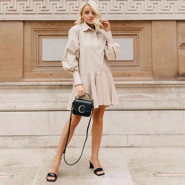 women dress 100% cotton collared shirt-style long puff sleeves ruffled hem short fashion elegant woman 210420, Black;gray
women dress 100% cotton collared shirt-style long puff sleeves ruffled hem short fashion elegant woman 210420, Black;gray
