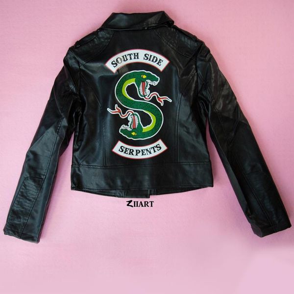 women's leather & faux riverdale south side serpents sanke girls woman motorcycle pu coat jacket, Black
women's leather & faux riverdale south side serpents sanke girls woman motorcycle pu coat jacket, Black
