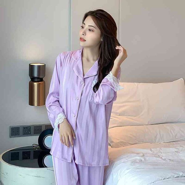 women's sleepwear spring pajamas set faux silk satin women striped long sleeve pijamas suit loungewear loose casual button-down py, Black;red
women's sleepwear spring pajamas set faux silk satin women striped long sleeve pijamas suit loungewear loose casual button-down py, Black;red