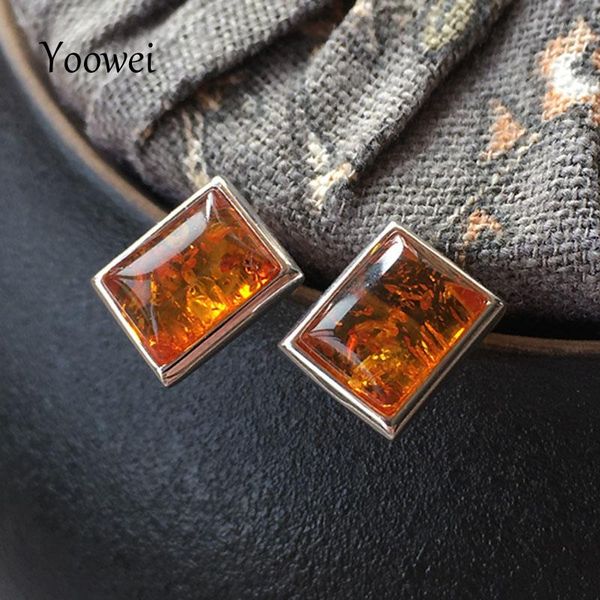 stud yoowei 2022 amber earrings s925 silver rectangle flower earring geometric fashion natural jewelry women gifts, Golden;silver 
stud yoowei 2022 amber earrings s925 silver rectangle flower earring geometric fashion natural jewelry women gifts, Golden;silver