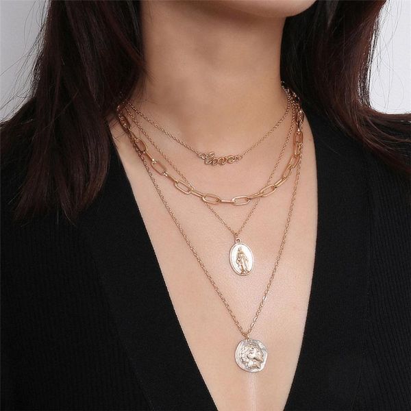 alloy multi layer necklace charm virgin mary portrait pendant long clavicle chain statement jewelry gift chains, Silver
alloy multi layer necklace charm virgin mary portrait pendant long clavicle chain statement jewelry gift chains, Silver