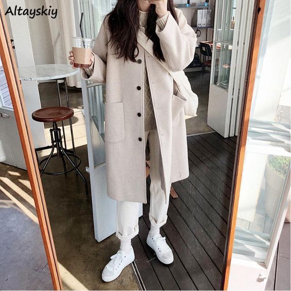 women's wool & blends women solid long autumn winter outwear single breasted turn-down collar students woolen all-match loose overcoats, Black
women's wool & blends women solid long autumn winter outwear single breasted turn-down collar students woolen all-match loose overcoats, Black