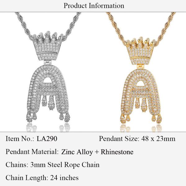 pendant necklaces hip hop crown initial letter necklace a-z stainless steel rope chain drop street trendy jewelry, Silver
pendant necklaces hip hop crown initial letter necklace a-z stainless steel rope chain drop street trendy jewelry, Silver