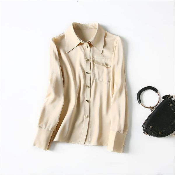 european and american women's clothing 2021 the spring single row button solid color long sleeve fashion silk shirt fe7e, White
european and american women's clothing 2021 the spring single row button solid color long sleeve fashion silk shirt fe7e, White