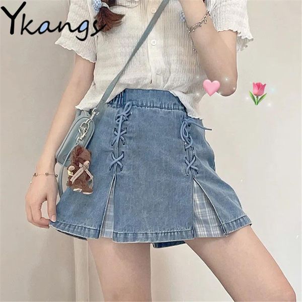 women's shorts sweet bandage splicing culottes harajuku fashion cowboy short pants kawaii summer streetwear elastic waist girl clothing, White;black
women's shorts sweet bandage splicing culottes harajuku fashion cowboy short pants kawaii summer streetwear elastic waist girl clothing, White;black