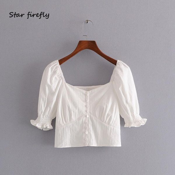 women's blouses & shirts star firefly fashion shirt female 2021 summer casual square collar french retro puffy sleeve breasted short bl, White
women's blouses & shirts star firefly fashion shirt female 2021 summer casual square collar french retro puffy sleeve breasted short bl, White