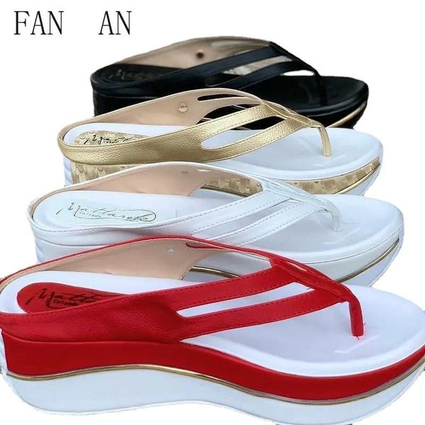 sandals 2021 women's platform slippers fashion metal button women flip flops slides ladies wedge shoes outside, Black