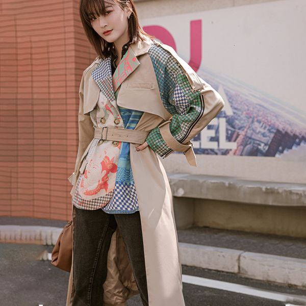 women's trench coats autumn print notched belt long epaulet lace up sleeve female irregular hem streetwear casual lady coat xkol, Tan;black
women's trench coats autumn print notched belt long epaulet lace up sleeve female irregular hem streetwear casual lady coat xkol, Tan;black