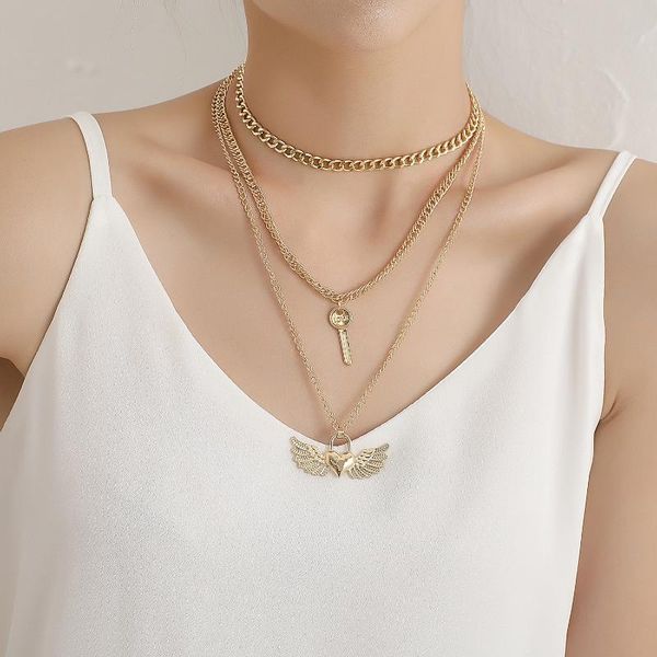 pendant necklaces states ms angel love lock key necklace multilayer exaggerated personality sautoir, Silver
pendant necklaces states ms angel love lock key necklace multilayer exaggerated personality sautoir, Silver