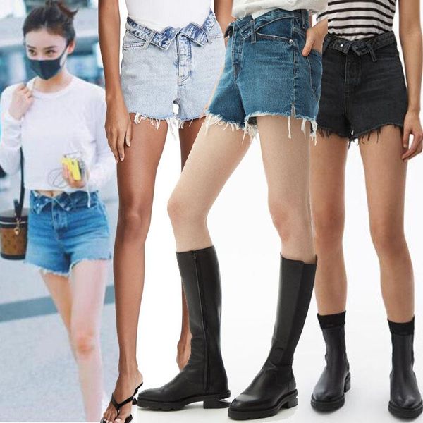 style in spring and summer fashion classic trendy design casual versatile waist button burr denim shorts a2 women's jeans, Blue
style in spring and summer fashion classic trendy design casual versatile waist button burr denim shorts a2 women's jeans, Blue