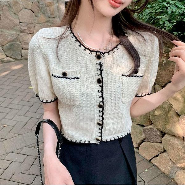 women's tracksuits small fragrance shell edge contrast knitting suit summer 2021 celebrity temperament v-neck short sleeve ice silk car, Gray
women's tracksuits small fragrance shell edge contrast knitting suit summer 2021 celebrity temperament v-neck short sleeve ice silk car, Gray