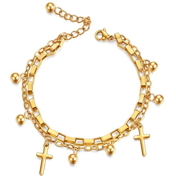 link, chain 316l double layer titanium steel bracelet ladies multiple cross pendant stitching hip hop no fade, Black
link, chain 316l double layer titanium steel bracelet ladies multiple cross pendant stitching hip hop no fade, Black