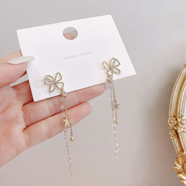 long tassel women's 925 silver needle butterfly crystal design round face thin earrings, Black
long tassel women's 925 silver needle butterfly crystal design round face thin earrings, Black