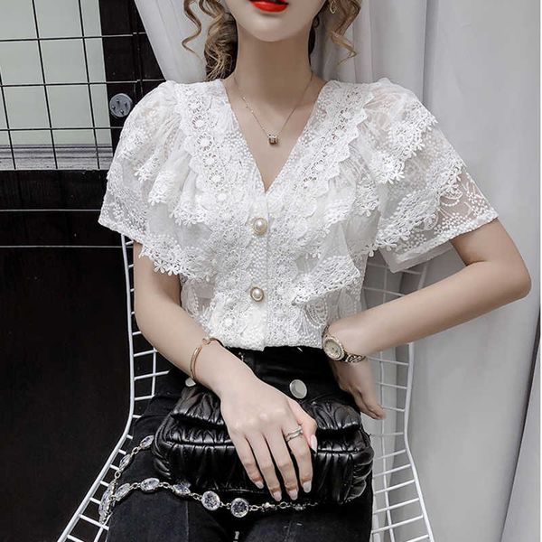 women's blouses & shirts floral crochet summer blouse women v-neck short sleeve casual vintage pearls buttons lace mesh offic, White
women's blouses & shirts floral crochet summer blouse women v-neck short sleeve casual vintage pearls buttons lace mesh offic, White