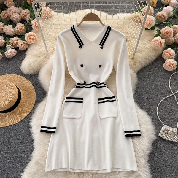 casual dresses fall 2021 temperament vestidos women's lapel long sleeve retro double-breasted knitted mini dress df583, Black;gray
casual dresses fall 2021 temperament vestidos women's lapel long sleeve retro double-breasted knitted mini dress df583, Black;gray