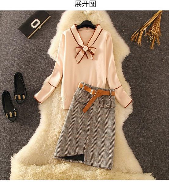 two piece dress amolapha women bowknot long sleeve knitted jumper +tweed belt plaid skirt pieces set clothes suits, White
two piece dress amolapha women bowknot long sleeve knitted jumper +tweed belt plaid skirt pieces set clothes suits, White