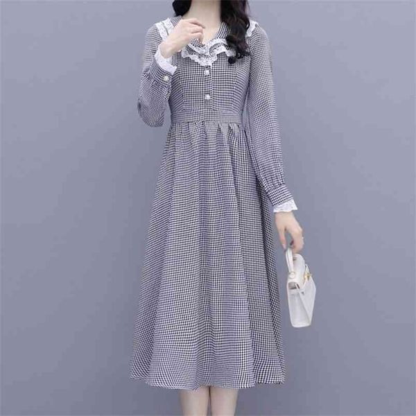 retro spring lace patchwork long plaid dress korean women fashion sleeve houndstooth elegant lady slim female 210519, Black;gray
retro spring lace patchwork long plaid dress korean women fashion sleeve houndstooth elegant lady slim female 210519, Black;gray