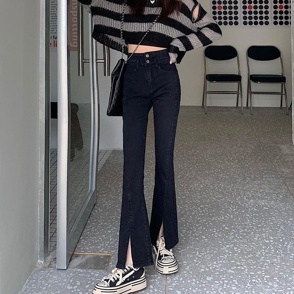 women's jeans french retro high waist in autumn and winter slim age reducing leisure feet straight tube forked micro horn cowboy pants, Blue
women's jeans french retro high waist in autumn and winter slim age reducing leisure feet straight tube forked micro horn cowboy pants, Blue