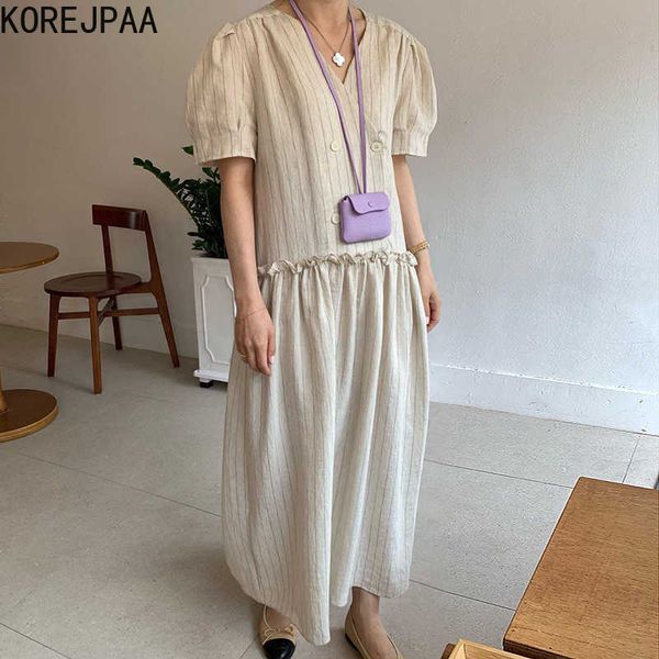 korejpaa women dress summer korean chic niche v-neck cross double-breasted wooden ear stitching striped puff sleeve vestido 210526, Black;gray
korejpaa women dress summer korean chic niche v-neck cross double-breasted wooden ear stitching striped puff sleeve vestido 210526, Black;gray