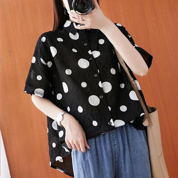 johnature korean fashion polka dot turn-down collar short sleeve irregular all-match shirt summer loose retro women 210521, White
johnature korean fashion polka dot turn-down collar short sleeve irregular all-match shirt summer loose retro women 210521, White