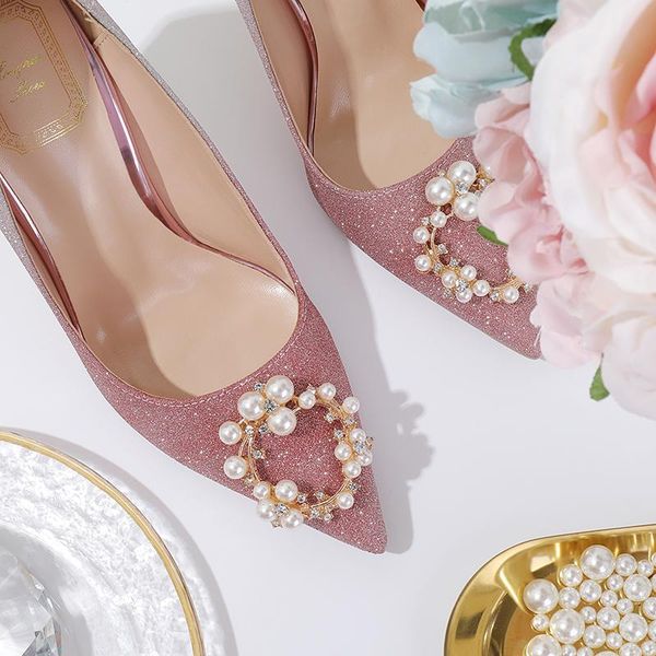 wedding shoes ladies bridal metal with sequins round buckle crystal pearl banquet women's high heels 33-42 dress, Black
wedding shoes ladies bridal metal with sequins round buckle crystal pearl banquet women's high heels 33-42 dress, Black