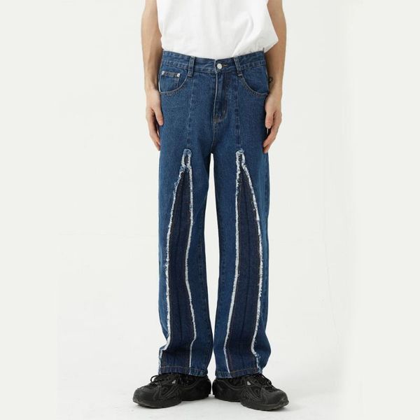 men's jeans men korean streetwear fashion splice design loose casual straight trousers man denim pant, Blue
men's jeans men korean streetwear fashion splice design loose casual straight trousers man denim pant, Blue