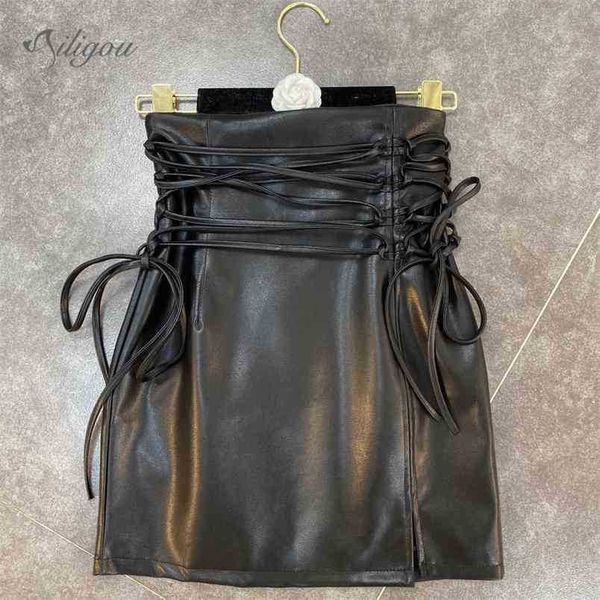 women's fashion high waist skirt cross lace artificial leather pu short pencil bodycon mini 210525, Black
women's fashion high waist skirt cross lace artificial leather pu short pencil bodycon mini 210525, Black