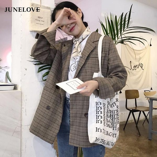 junelove 2021 spring women plaid double breasted blazer vintage office lady notched long sleeve jackets female autumn outwears women's, White;black
junelove 2021 spring women plaid double breasted blazer vintage office lady notched long sleeve jackets female autumn outwears women's, White;black