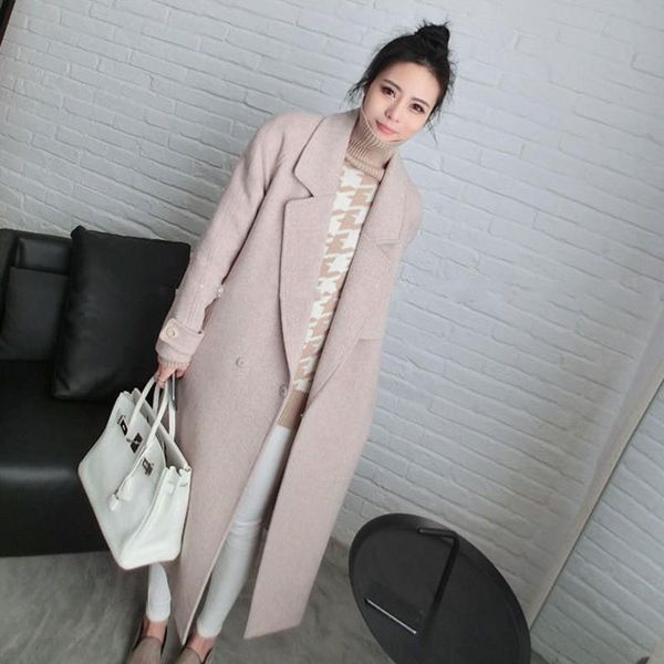 women's wool & blends luxury women woolen coats fashion solid belted lapel collar long coat female elegant slim fit sleeve oute, Black
women's wool & blends luxury women woolen coats fashion solid belted lapel collar long coat female elegant slim fit sleeve oute, Black