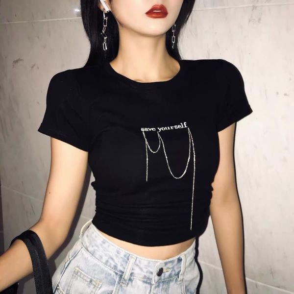 short sleeve t-shirt ladies tight high waist open navel embroidered summer tide women's, White
short sleeve t-shirt ladies tight high waist open navel embroidered summer tide women's, White