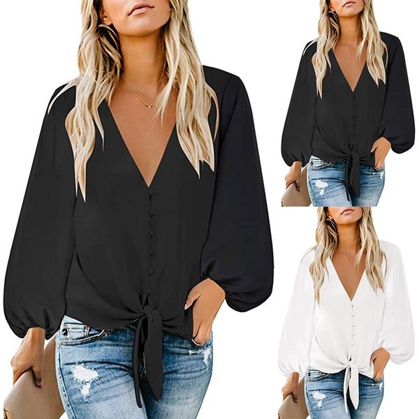 fashion solid tie knot blouse shirt loose buttons v-neck casual autumn ladies female women long sleeve blusas pullover x0521, White
fashion solid tie knot blouse shirt loose buttons v-neck casual autumn ladies female women long sleeve blusas pullover x0521, White