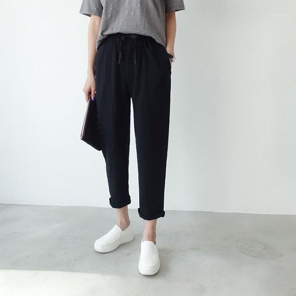 women's pants & capris vintage women long solid elastic waist lace up trousers summer casual ladies slim linen pantalones mujer, Black;white
women's pants & capris vintage women long solid elastic waist lace up trousers summer casual ladies slim linen pantalones mujer, Black;white