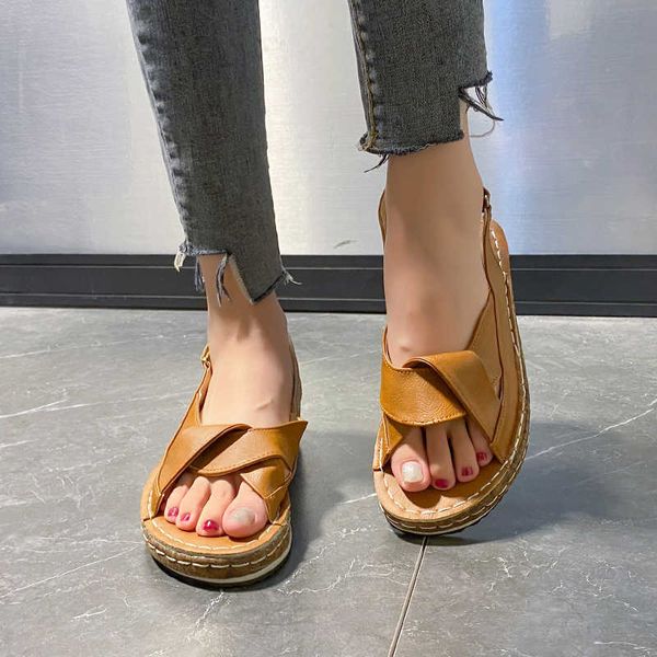 women open toe orthopedic sandals vintage anti-slip breathable leather casual platform retro shoes 2021 y0721, Black
women open toe orthopedic sandals vintage anti-slip breathable leather casual platform retro shoes 2021 y0721, Black