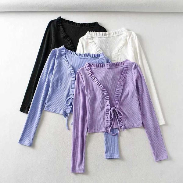 women's knits & tees chic french wood ears v neck lacing up bandage knitted ruffles cardigan sweater retro woman long sleeve me12, White
women's knits & tees chic french wood ears v neck lacing up bandage knitted ruffles cardigan sweater retro woman long sleeve me12, White