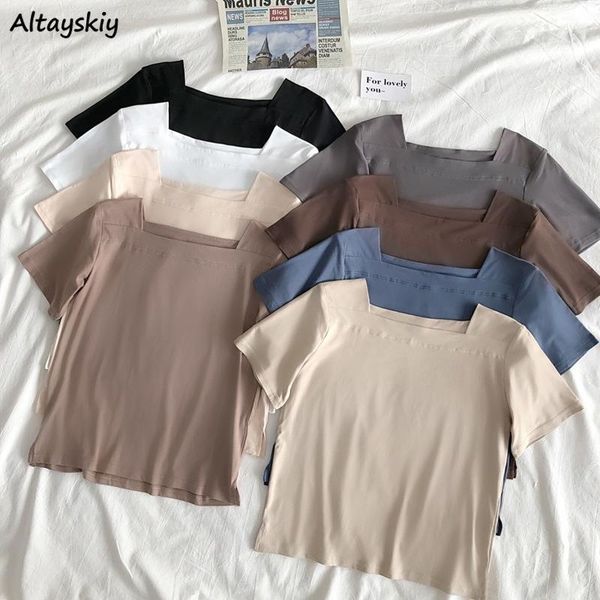 women's t-shirt short sleeve t-shirts women solid color square collar summer casual all-match cropped simple daily korean style fashio, White
women's t-shirt short sleeve t-shirts women solid color square collar summer casual all-match cropped simple daily korean style fashio, White
